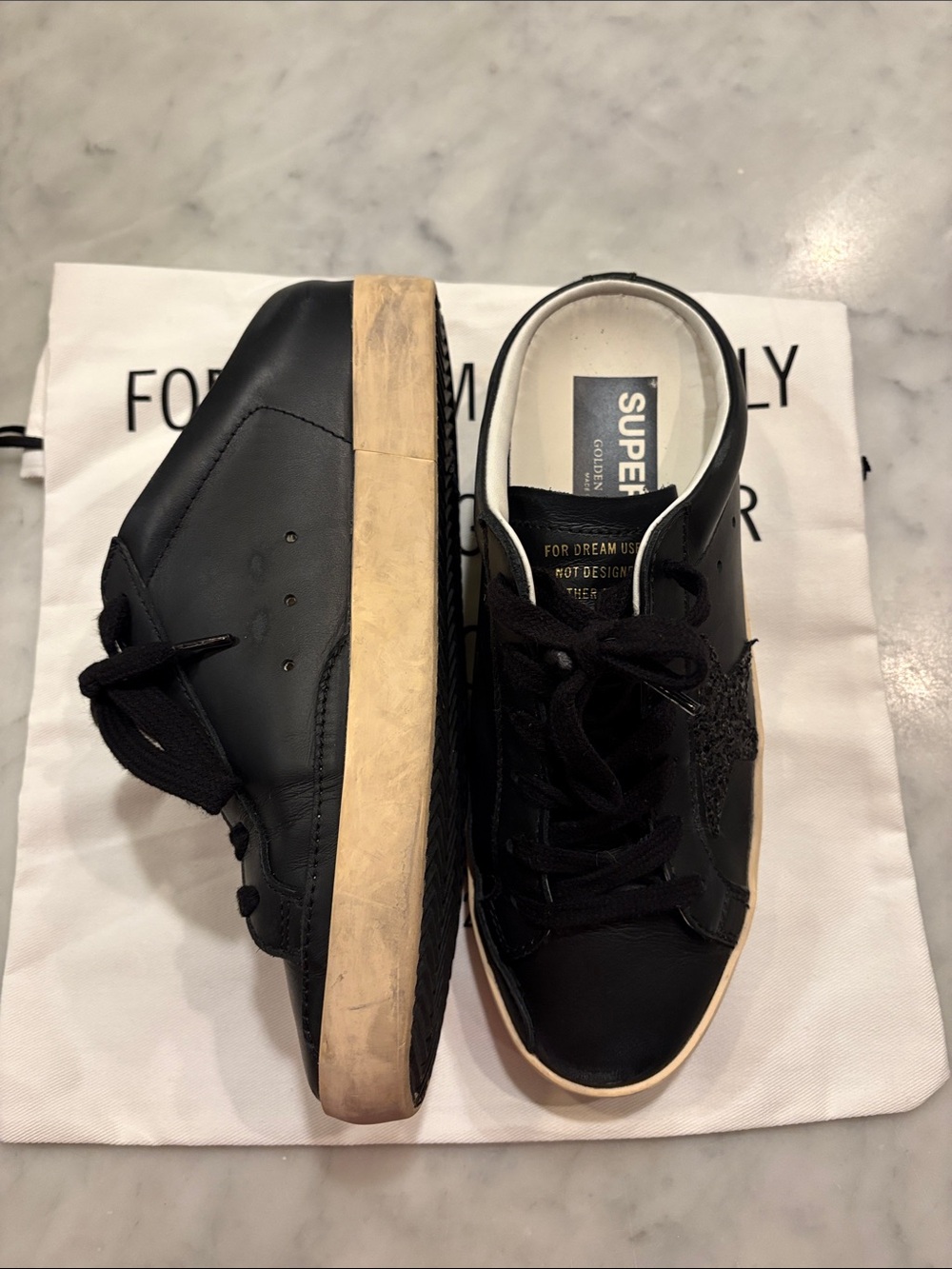 Golden Goose Black Leather Superstar Sneakers with Glitter Star - Picture 3 of 5